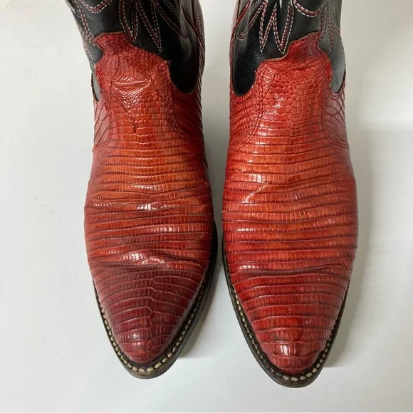 Ralph Lauren Lucchese Red Black leather Cowboy Western Boots vintage inlay 7 - Picture 16 of 16